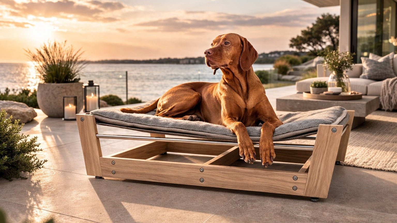 Dog resting on a dog bed